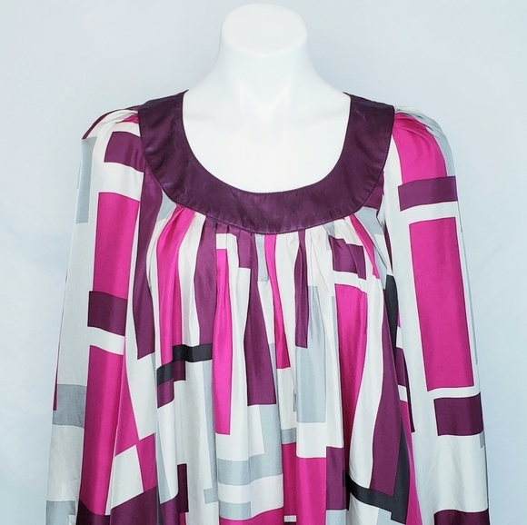 Vintage Catherine Malandrino Silk Geometric Shift Dress - Picture 2 of 15
